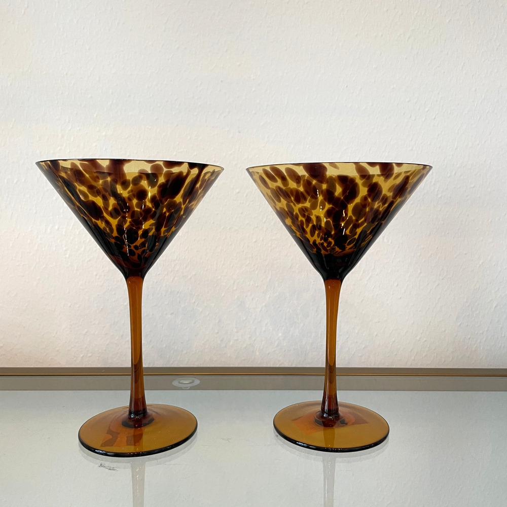 BELLA LUX Tortoiseshell Martini Glasses Set of 2 NEW